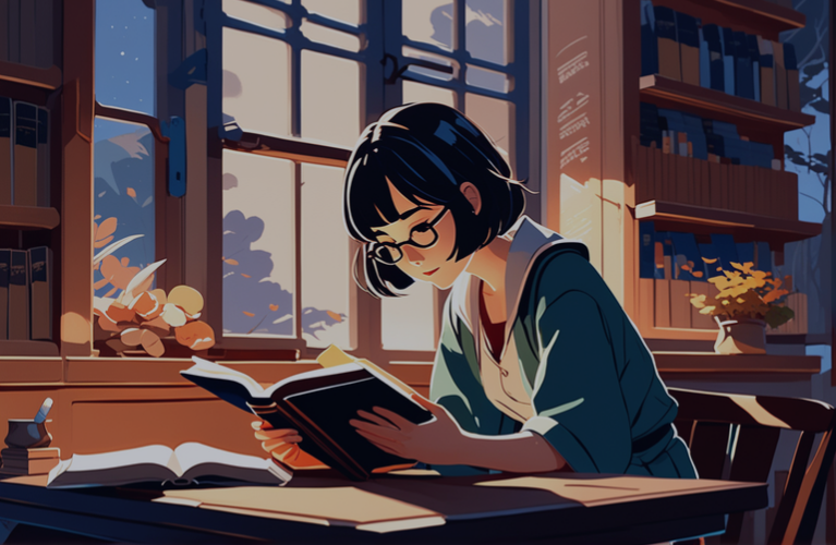 Image of woman writing with birds coming out of book she is writing